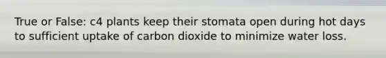 True or False: c4 plants keep their stomata open during hot days to sufficient uptake of carbon dioxide to minimize water loss.