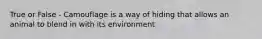 True or False - Camouflage is a way of hiding that allows an animal to blend in with its environment