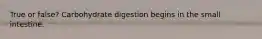 True or false? Carbohydrate digestion begins in the small intestine.