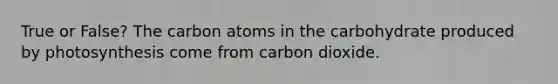 True or False? The carbon atoms in the carbohydrate produced by photosynthesis come from carbon dioxide.