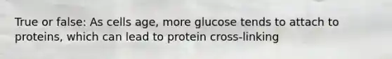 True or false: As cells age, more glucose tends to attach to proteins, which can lead to protein cross-linking