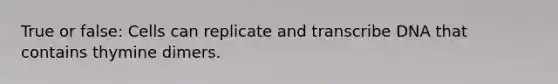 True or false: Cells can replicate and transcribe DNA that contains thymine dimers.