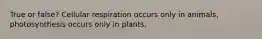 True or false? Cellular respiration occurs only in animals, photosynthesis occurs only in plants.