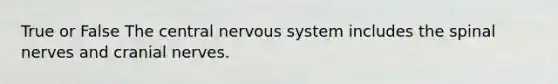 True or False The central nervous system includes the spinal nerves and cranial nerves.