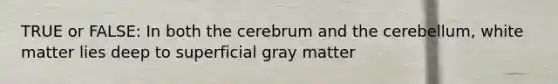 TRUE or FALSE: In both the cerebrum and the cerebellum, white matter lies deep to superficial gray matter