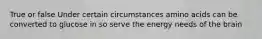 True or false Under certain circumstances amino acids can be converted to glucose in so serve the energy needs of the brain