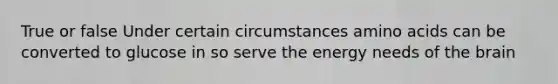 True or false Under certain circumstances amino acids can be converted to glucose in so serve the energy needs of the brain