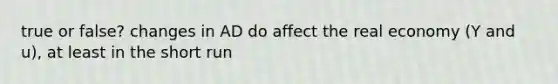 true or false? changes in AD do affect the real economy (Y and u), at least in the short run