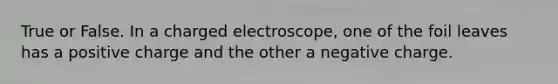 True or False. In a charged electroscope, one of the foil leaves has a positive charge and the other a negative charge.