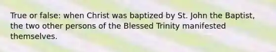 True or false: when Christ was baptized by St. John the Baptist, the two other persons of the Blessed Trinity manifested themselves.