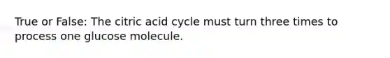 True or False: The citric acid cycle must turn three times to process one glucose molecule.