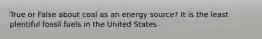 True or False about coal as an energy source? It is the least plentiful fossil fuels in the United States