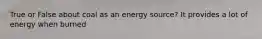 True or False about coal as an energy source? It provides a lot of energy when burned