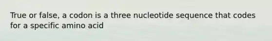 True or false, a codon is a three nucleotide sequence that codes for a specific amino acid