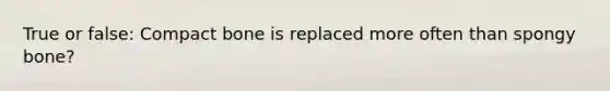 True or false: Compact bone is replaced more often than spongy bone?