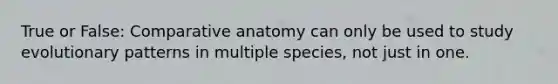 True or False: Comparative anatomy can only be used to study evolutionary patterns in multiple species, not just in one.