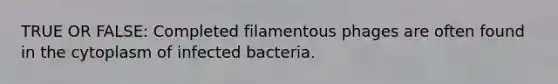 TRUE OR FALSE: Completed filamentous phages are often found in the cytoplasm of infected bacteria.