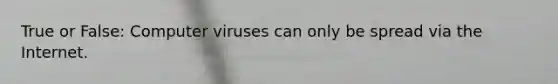 True or False: Computer viruses can only be spread via the Internet.