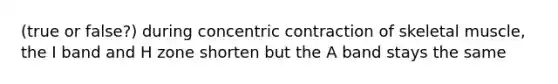 (true or false?) during concentric contraction of skeletal muscle, the I band and H zone shorten but the A band stays the same