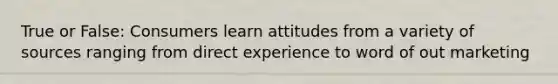 True or False: Consumers learn attitudes from a variety of sources ranging from direct experience to word of out marketing