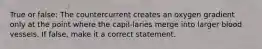 True or false: The countercurrent creates an oxygen gradient only at the point where the capil-laries merge into larger blood vessels. If false, make it a correct statement.