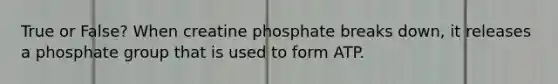 True or False? When creatine phosphate breaks down, it releases a phosphate group that is used to form ATP.