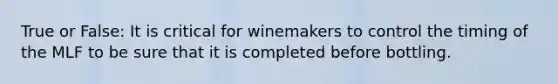 True or False: It is critical for winemakers to control the timing of the MLF to be sure that it is completed before bottling.