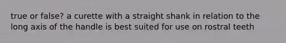 true or false? a curette with a straight shank in relation to the long axis of the handle is best suited for use on rostral teeth