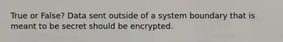 True or False? Data sent outside of a system boundary that is meant to be secret should be encrypted.