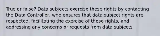 True or false? Data subjects exercise these rights by contacting the Data Controller, who ensures that data subject rights are respected, facilitating the exercise of these rights, and addressing any concerns or requests from data subjects