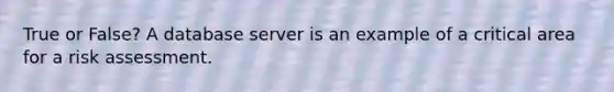 True or False? A database server is an example of a critical area for a risk assessment.