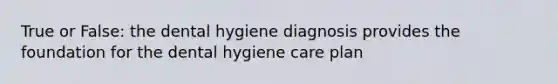 True or False: the dental hygiene diagnosis provides the foundation for the dental hygiene care plan