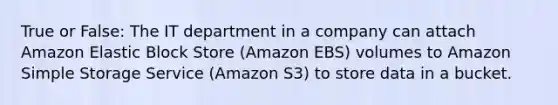 True or False: The IT department in a company can attach Amazon Elastic Block Store (Amazon EBS) volumes to Amazon Simple Storage Service (Amazon S3) to store data in a bucket.