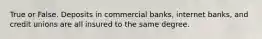 True or False. Deposits in commercial banks, internet banks, and credit unions are all insured to the same degree.