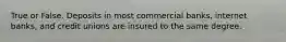 True or False. Deposits in most commercial banks, internet banks, and credit unions are insured to the same degree.