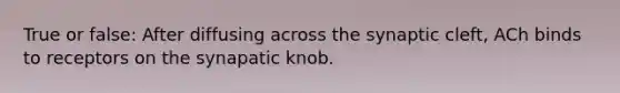 True or false: After diffusing across the synaptic cleft, ACh binds to receptors on the synapatic knob.