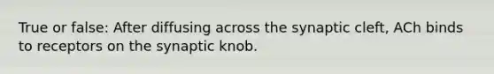 True or false: After diffusing across the synaptic cleft, ACh binds to receptors on the synaptic knob.