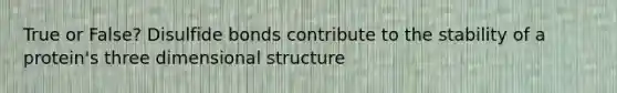 True or False? Disulfide bonds contribute to the stability of a protein's three dimensional structure