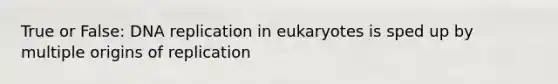 True or False: DNA replication in eukaryotes is sped up by multiple origins of replication