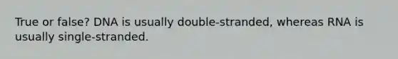 True or false? DNA is usually double-stranded, whereas RNA is usually single-stranded.