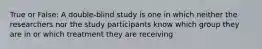 True or False: A double-blind study is one in which neither the researchers nor the study participants know which group they are in or which treatment they are receiving