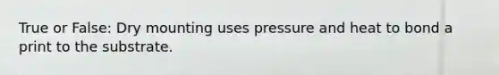 True or False: Dry mounting uses pressure and heat to bond a print to the substrate.