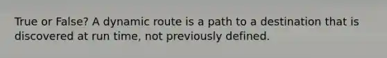 True or False? A dynamic route is a path to a destination that is discovered at run time, not previously defined.