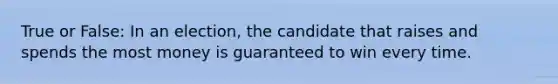 True or False: In an election, the candidate that raises and spends the most money is guaranteed to win every time.