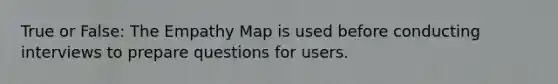 True or False: The Empathy Map is used before conducting interviews to prepare questions for users.