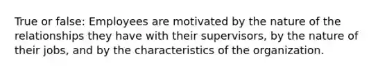 True or false: Employees are motivated by the nature of the relationships they have with their supervisors, by the nature of their jobs, and by the characteristics of the organization.