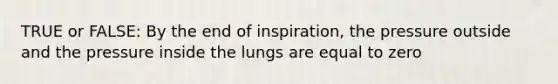 TRUE or FALSE: By the end of inspiration, the pressure outside and the pressure inside the lungs are equal to zero