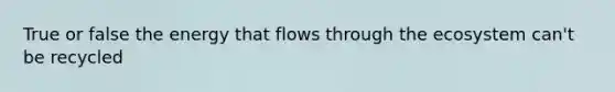 True or false the energy that flows through the ecosystem can't be recycled