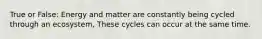 True or False: Energy and matter are constantly being cycled through an ecosystem, These cycles can occur at the same time.