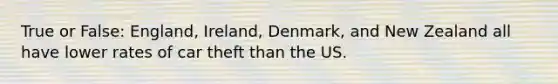 True or False: England, Ireland, Denmark, and New Zealand all have lower rates of car theft than the US.